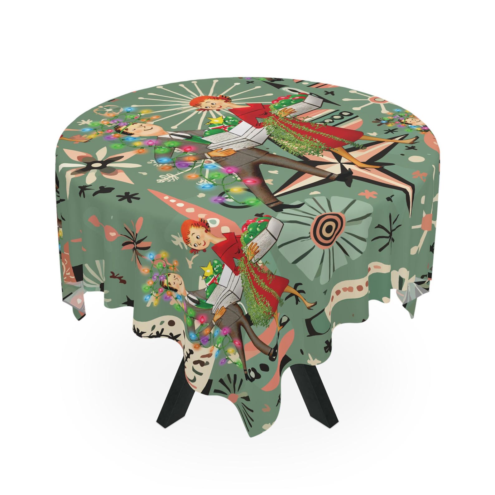 Century Textile & Sewing Supply Photos - Retro 1950s Kitsch Christmas Square Tablecloth