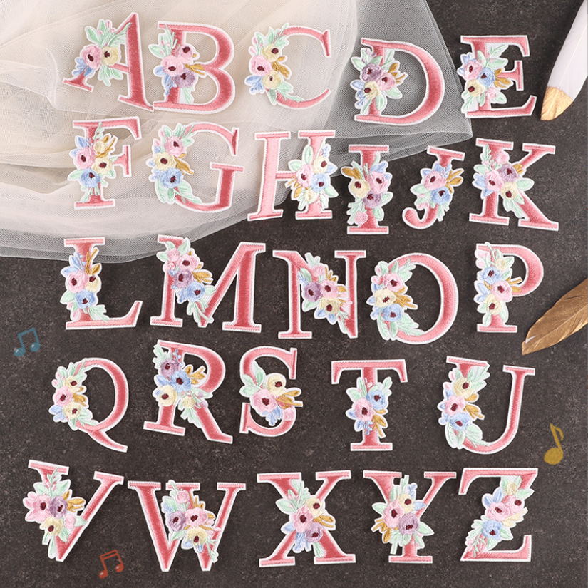 10 Pcs Pink Flowers Alphabet E - Sewing Id ulasan dan harga