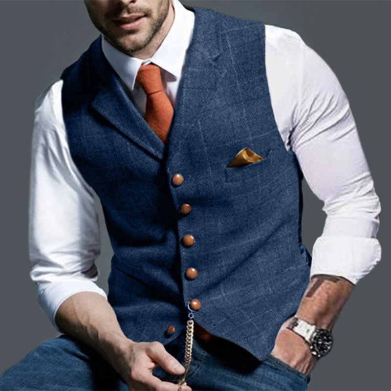Fashion Men's Vests Lapel Twee - Sewing Tweed ulasan dan harga