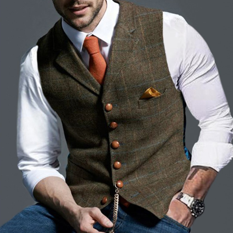 Fashion Men's Vests Lapel Twee - Sewing Tweed ulasan dan harga