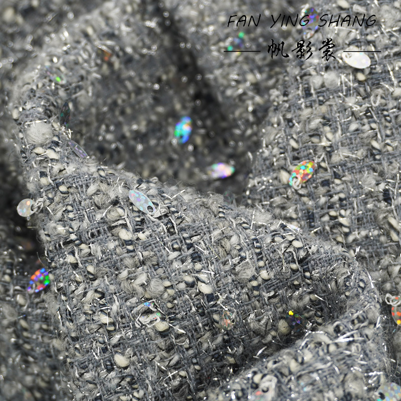 2025 Fashion Gray Sequins Wool - Sewing Tweed ulasan dan harga