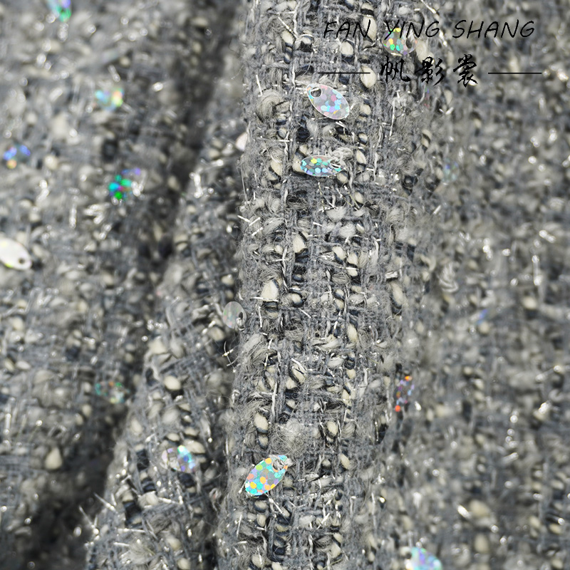 2025 Fashion Gray Sequins Wool - Sewing Tweed ulasan dan harga